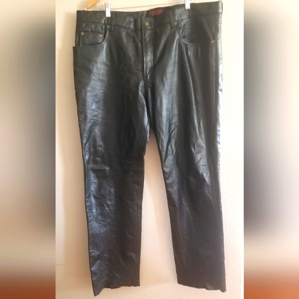 Leather World by Lucky Leather mens black genuine soft leather pant size…